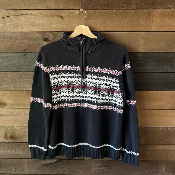 Vintage Croft & Borrow Snowflake Knit 1/4 Zip Black & Maroon Sweater Size Large - Picture 8 of 8
